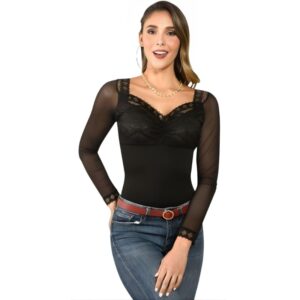 belamulier.com -Body Encaje Mangas Controla Abdomen Cintura Mujer