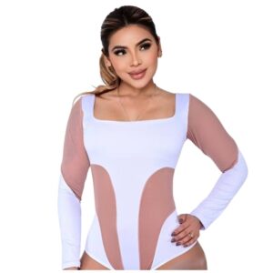 belamulier.com -Body Lycra Traslucido Manga Larga Ajustado Mujer